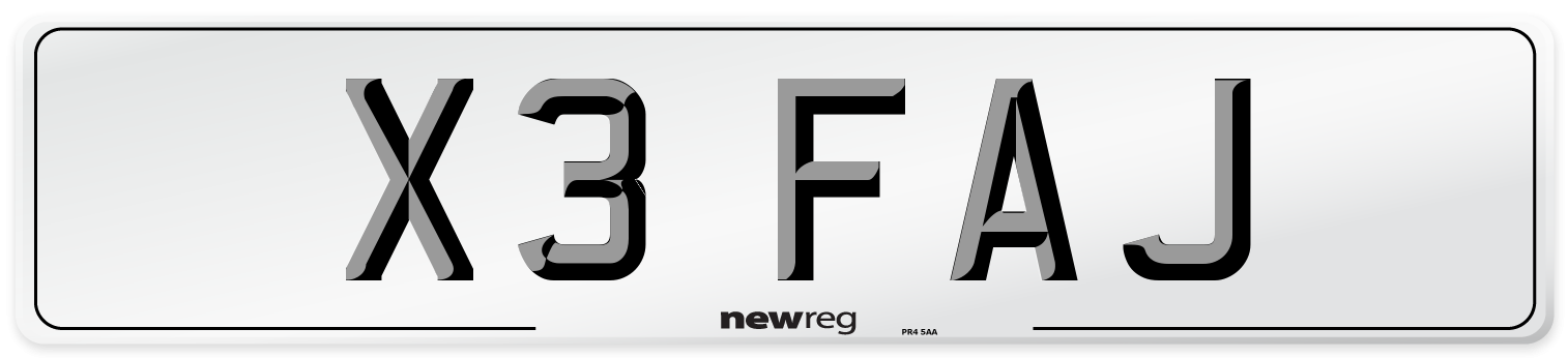 X3 FAJ Number Plate from New Reg